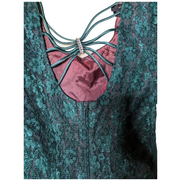 Vtg 1980s D.B.Y. Forest Green Lace Puff Sleeve Strap Back Lolita Mini Dress 2 3 - Picture 3 of 6